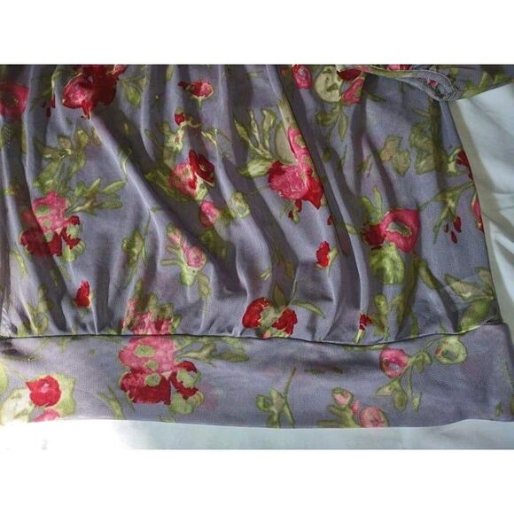 5/$25 Sz Med Express Sheer & Lace Mesh Top Floral Puff Sleeves Pinks Purple - Picture 7 of 11